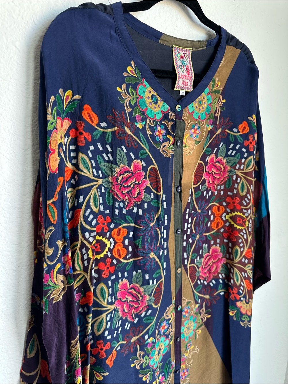 Johnny Was embroidered silk blend Mardi blouse‎ NWT RARE size 3X Boho - Picture 8 of 15